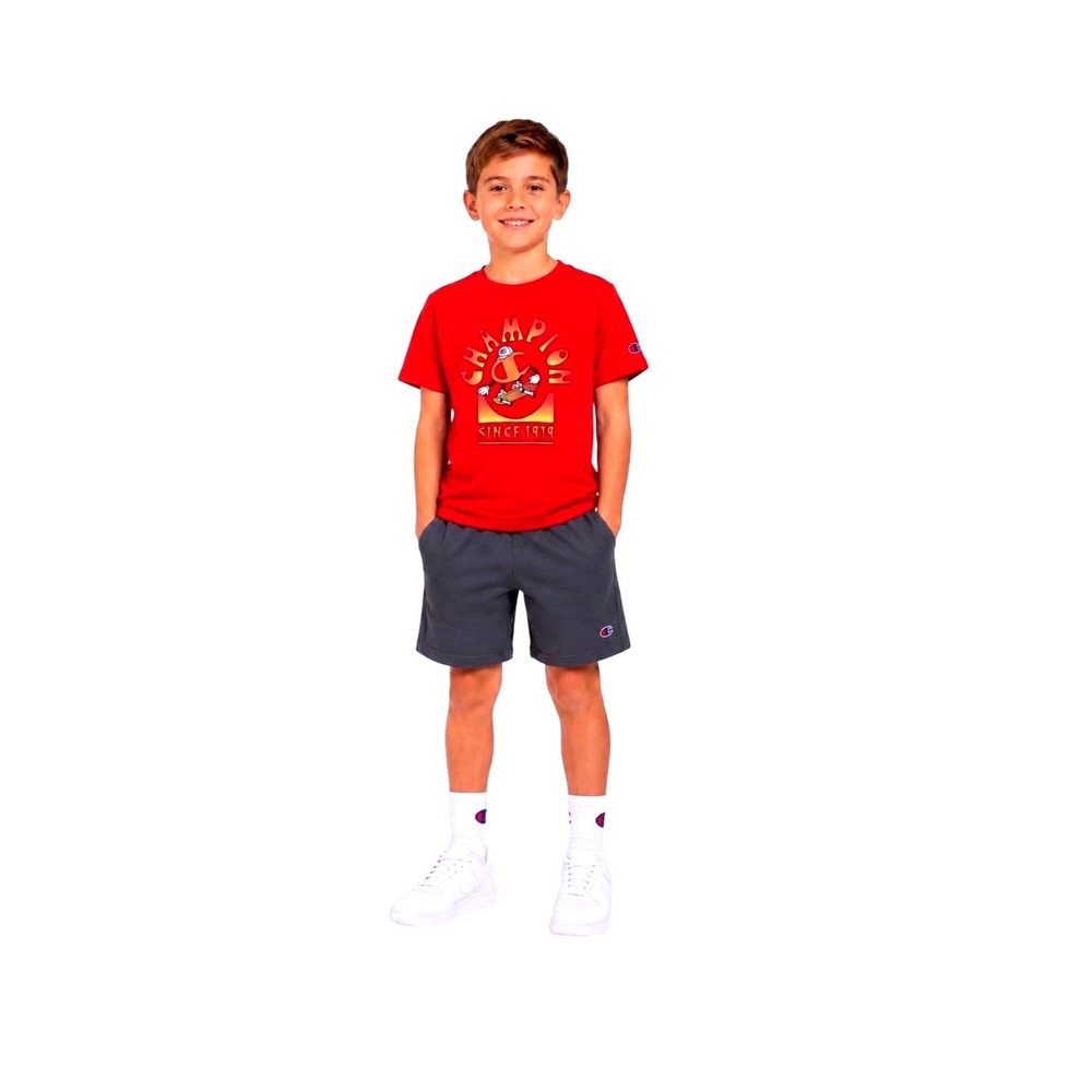 Champion Boys 2 Piece Set Red Graphic T-Shirt & Charcoal Grey Shorts Sz 18M NEW